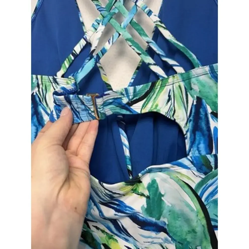 Terra & Sky One-Piece Swimsuit 5X Plus Tropical Crossback Blue/Green beach pool